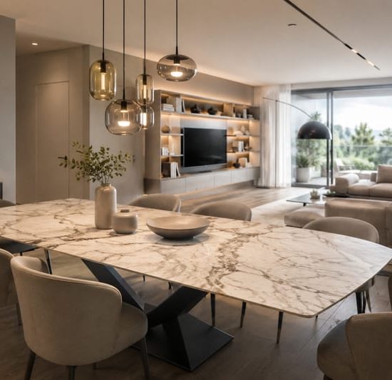 Living e tavolo in ceramica