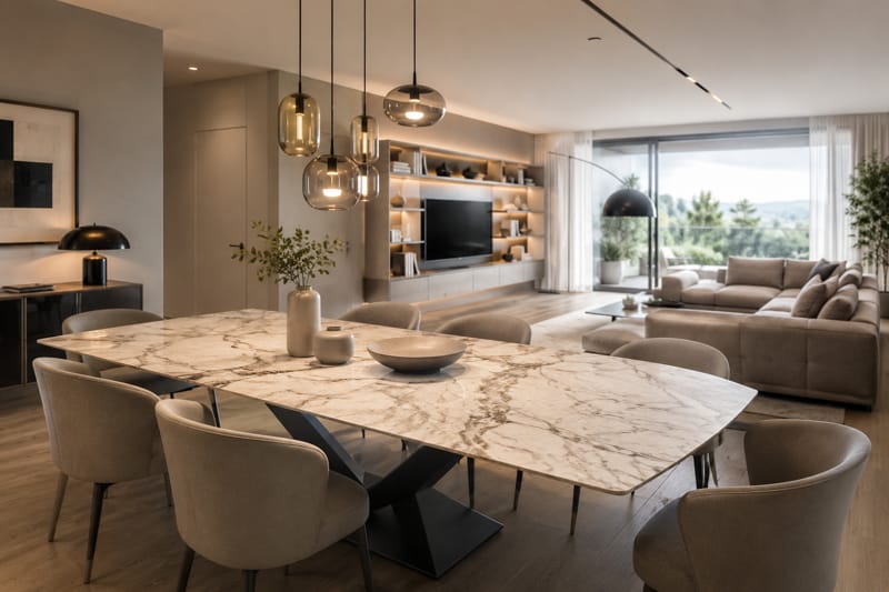 Living e tavolo in ceramica